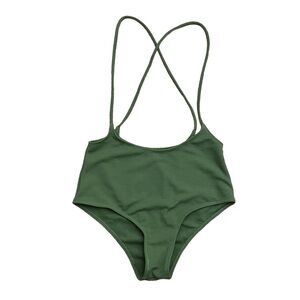 Green suspender swim bottoms high waist cheeky